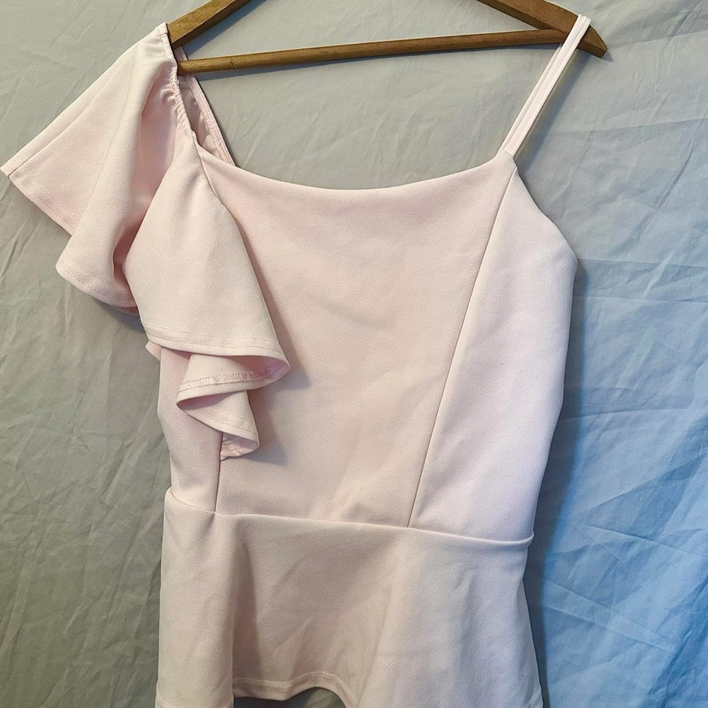 Boohoo Pink Asymmetrical Ruffled Top